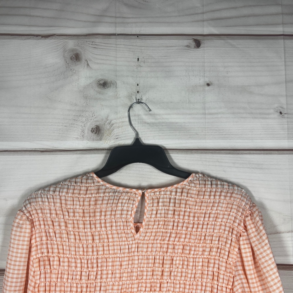 Zac & Rachel Blouse Womens 1X Orange Gingham Smocked Peplum Top Short Sleeve - Picture 9 of 9